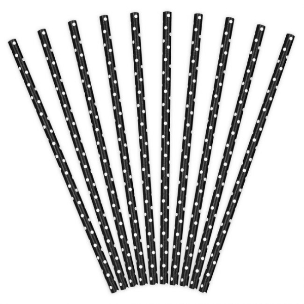 Paper Straws - Black with White Dots